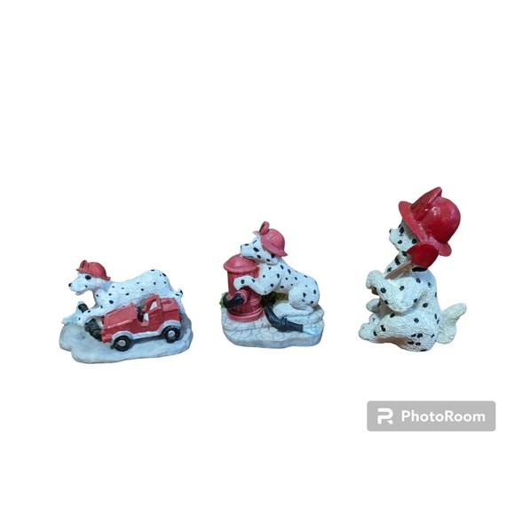 Vintage Cute set 2 Mini Dalmatian Dogs Resin Figurines,One 4" Dalmatian Fireman - Picture 3 of 5